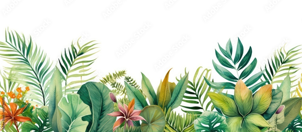 Create watercolor abstract leaves of tropical plants by hand painting