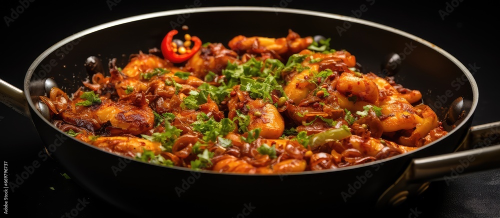 Freshly cooked squid with petai chili still in the pan