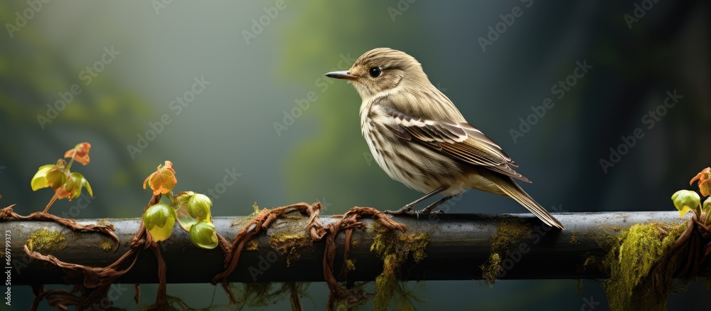 A flycatcher perched on a fence