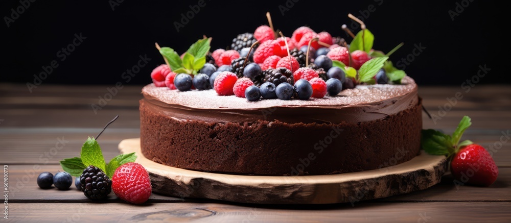 Paleo chocolate cake served with fresh berries