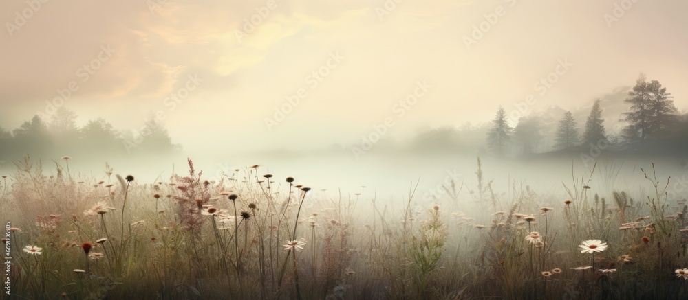 The mist has caused the meadow to sink