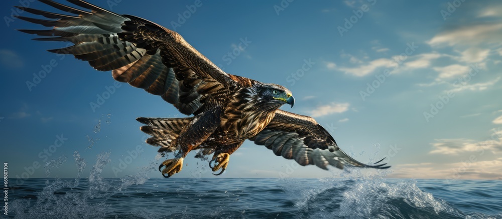 Hawk catches fish above Atlantic