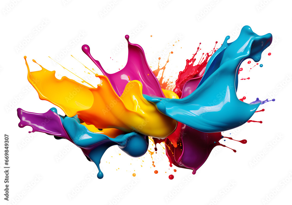 Dynamic paint splash, exploding of colors Isolated png