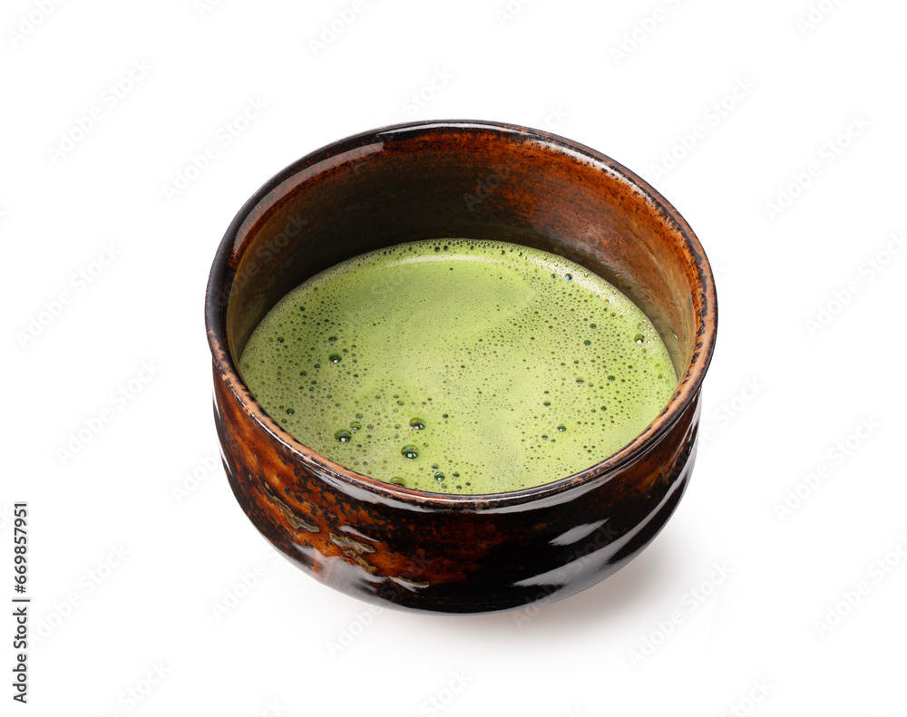 Matcha green tea on white background.