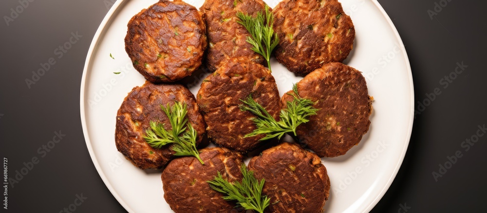 Top down view of empty fried beef burgers