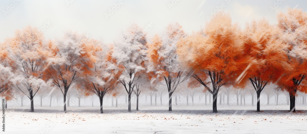 Winter landscape featuring bare trees and snow