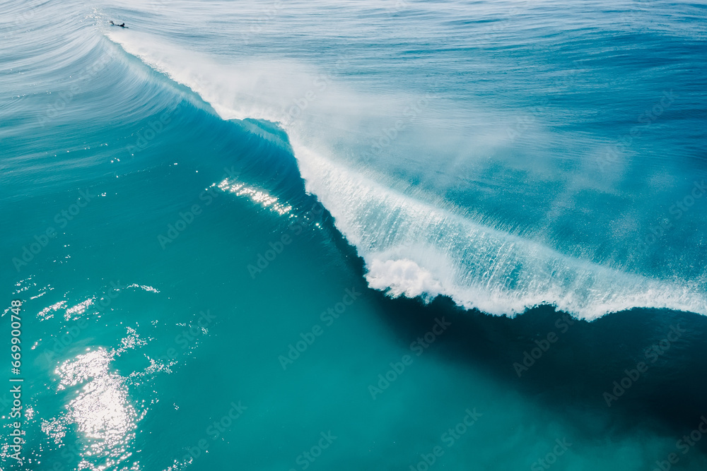 Barrel wave in Atlantic ocean. Crashing surfing wave. Aerial view