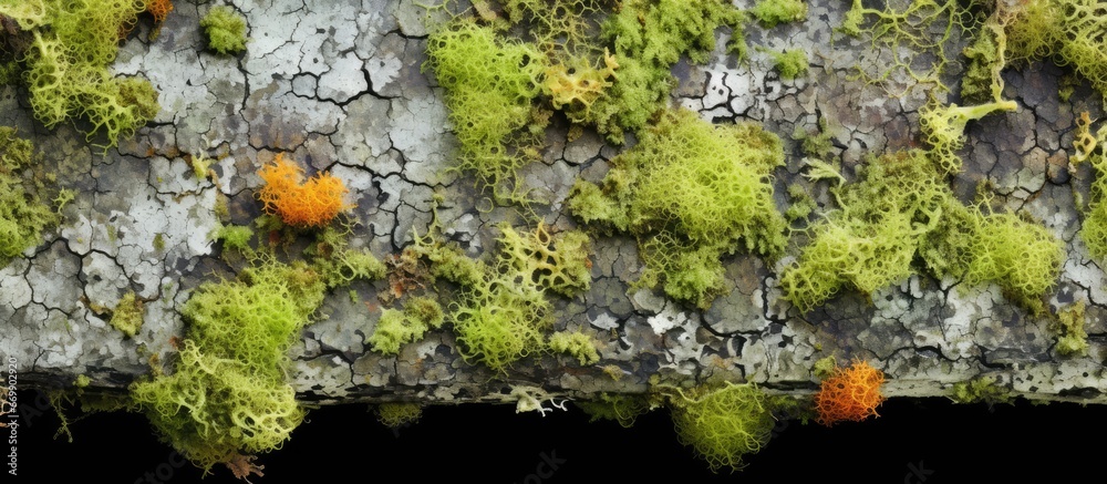 Symbiotic fungi and algae found on tree bark