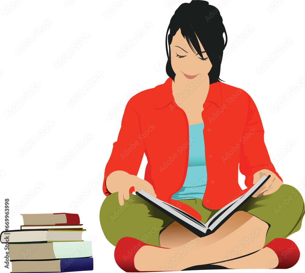 Woman reading book. Vector illustration