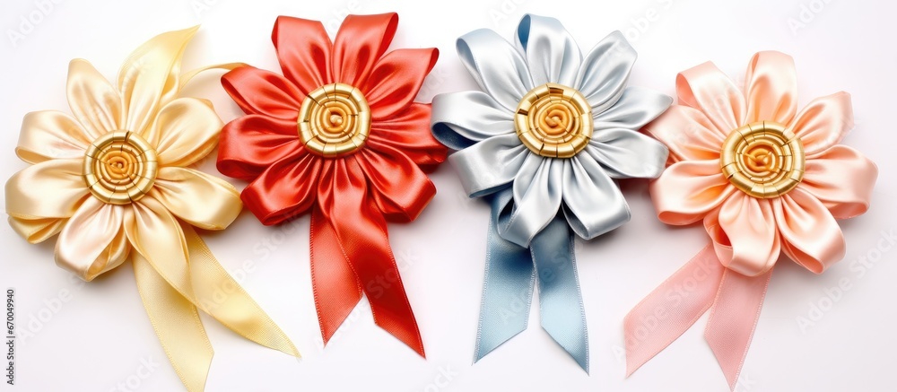 Create flower shaped ribbon Hand wrap coins Participated in sacred rituals in Thailand with white background