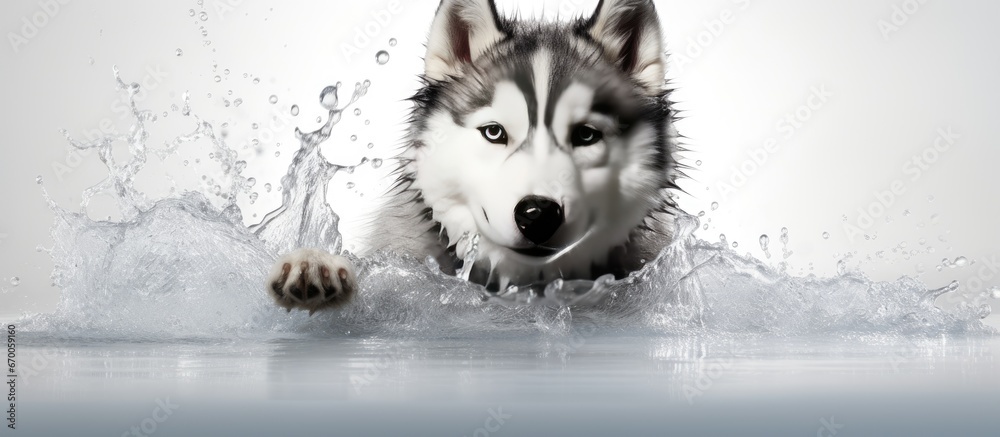 Adorable husky splashing in water