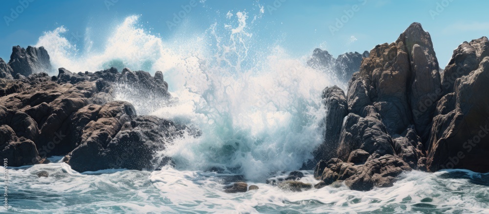 Rock hitting waves photographed