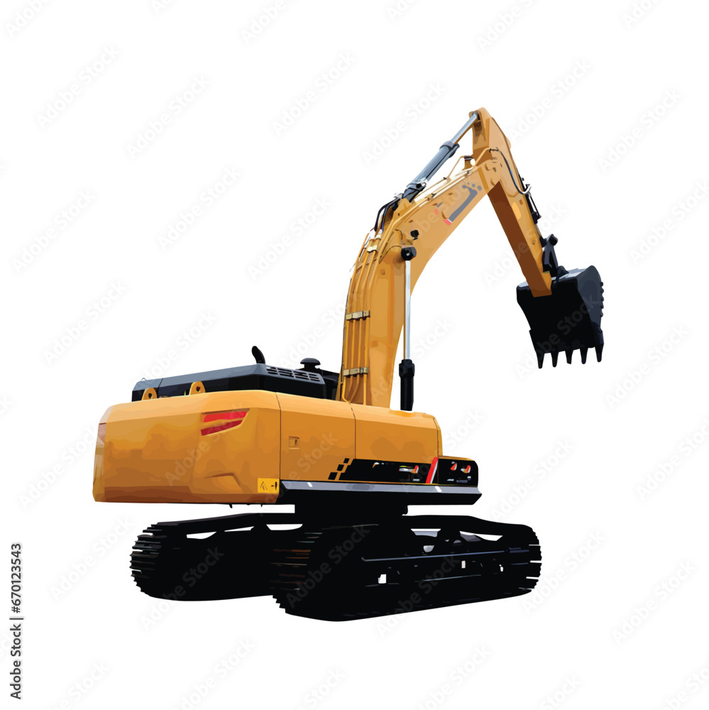 Vector illustration of a modern excavator on a white background.