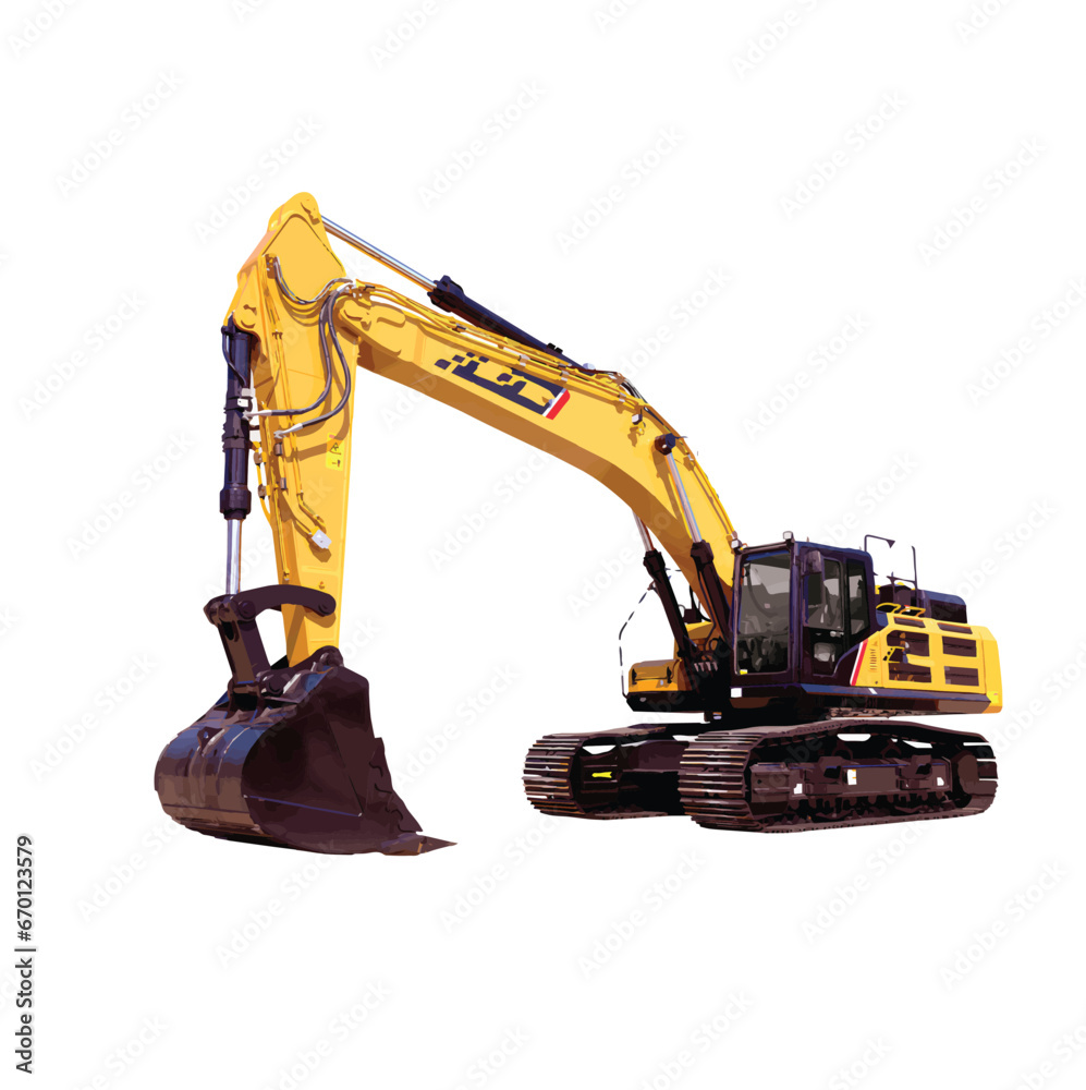 Vector illustration of a modern excavator on a white background.