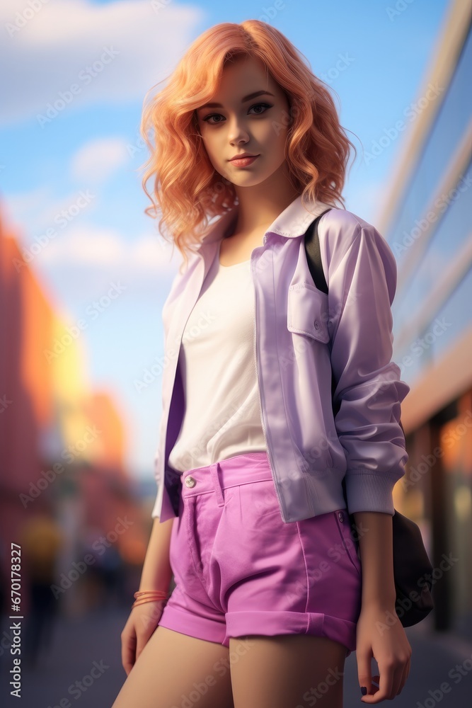 Portrait of a young high school girl with cute clothing, Vibrant and bright.