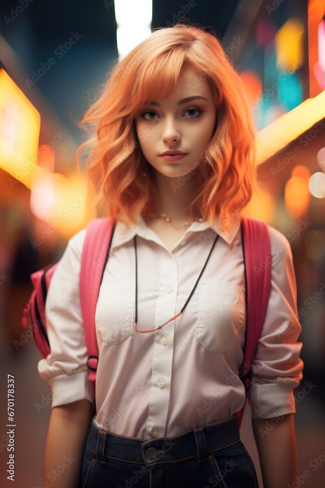 Portrait of a young high school girl with cute clothing, Vibrant and bright.