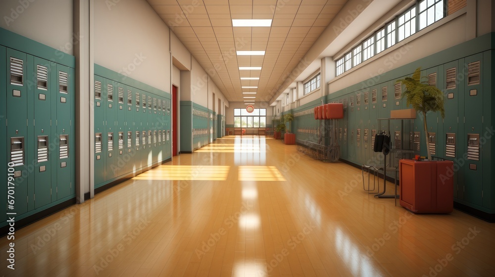 School hallway with lockers.