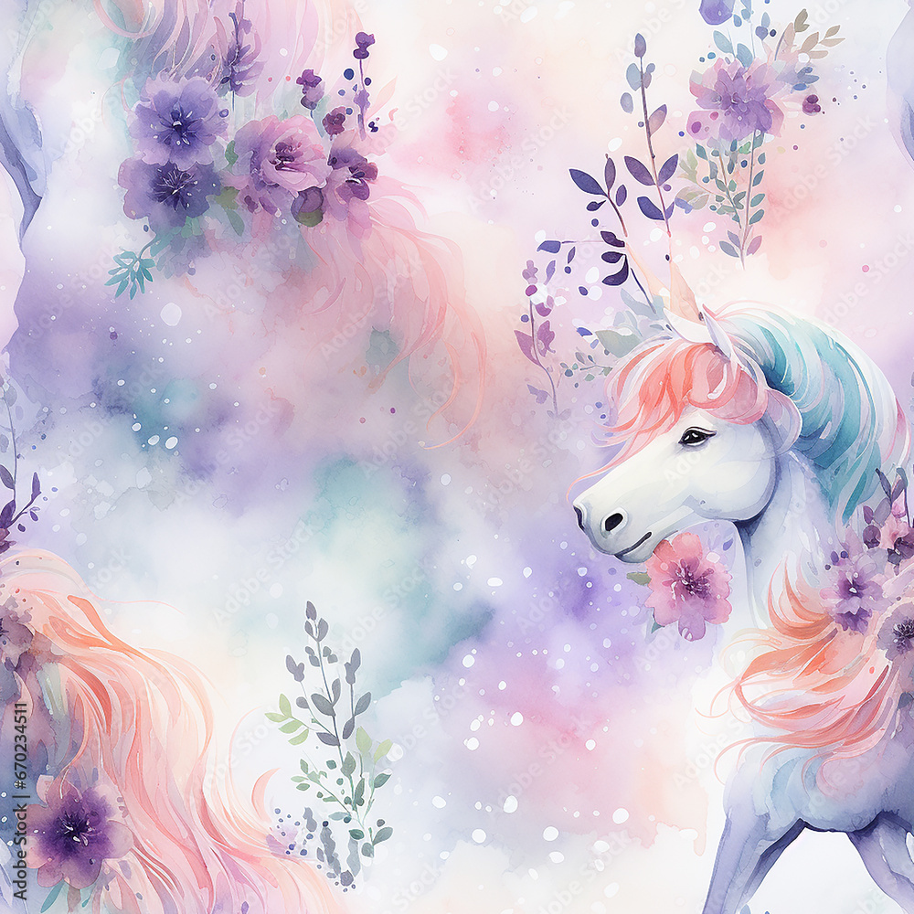 Watercolor pattern with horses