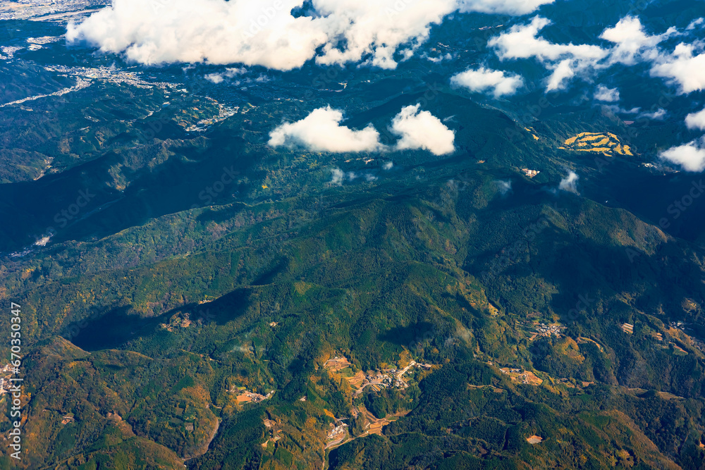 Aerial view of mountains in Shikoku, Japan