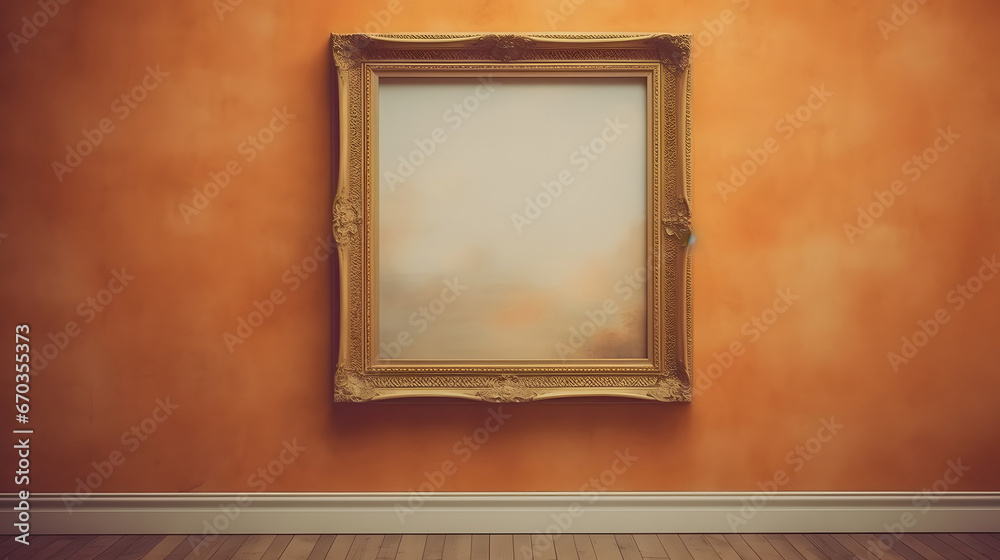 an empty picture frame hanging on a wall