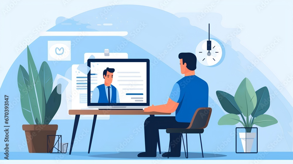 remote hiring and online job interviews concept. Candidate for new work position, interacting with a human resources employee who is working from home. Modern virtual recruitment and remote work.