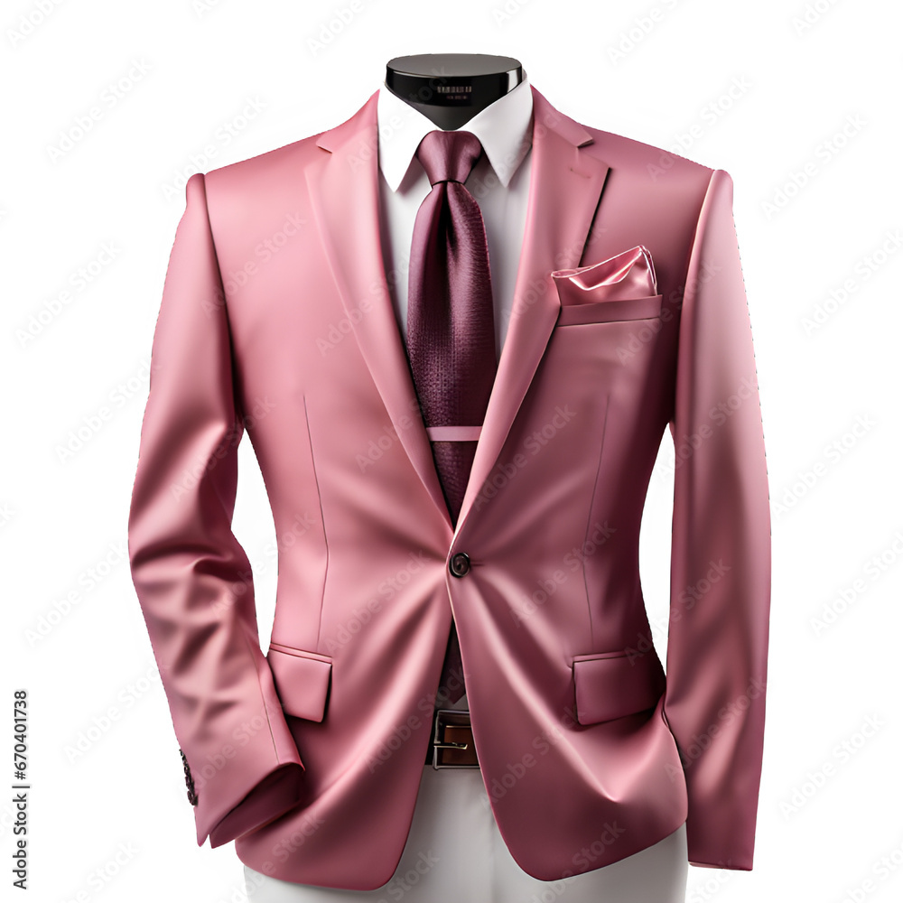 pink tuxedo suit mockup on transparent background ,businessman suit png ,generative ai