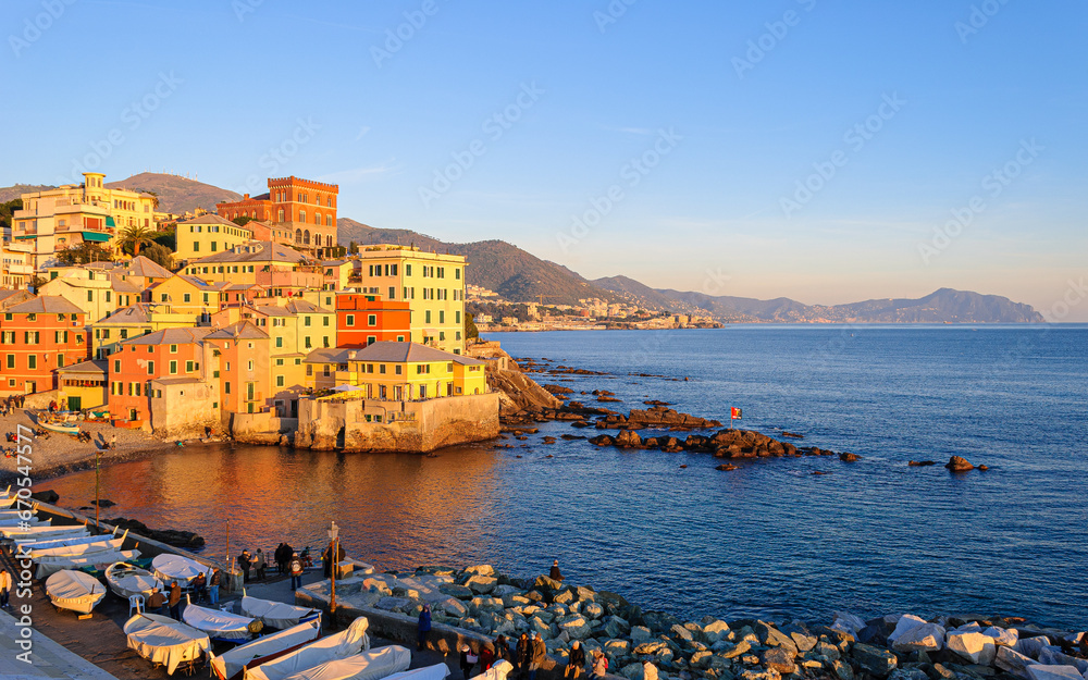 Panoramic view of Boccadasse, a small sea district of Genoa