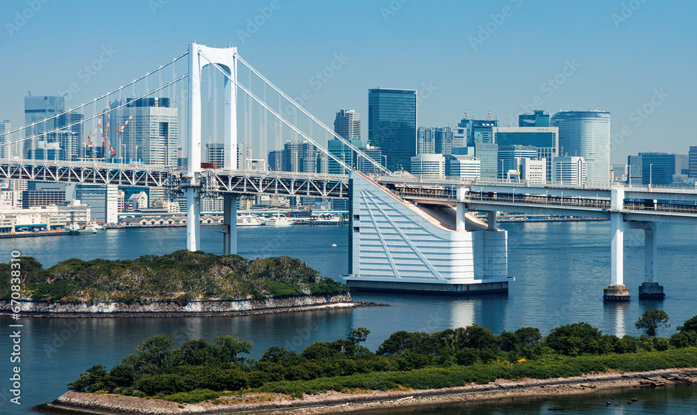 Tokyo Bay with the Rainbow Bridge, Odaiba, Tokyo, Japan