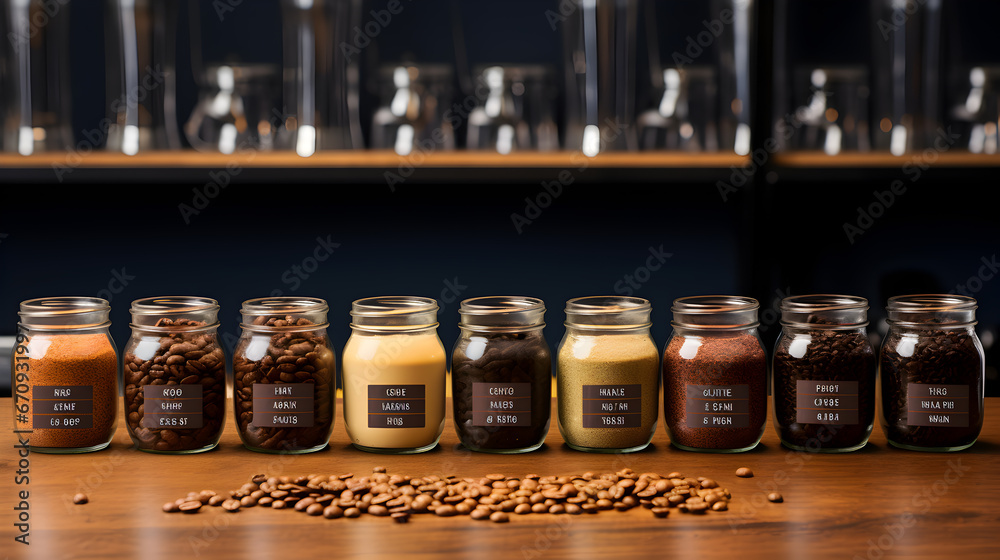 set of types of coffee in one table