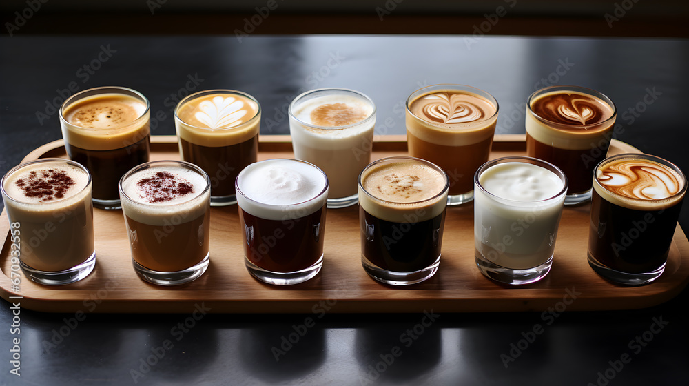 set of types of coffee in one table