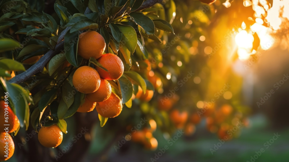 Agriculture, Oranges growing on a tree.