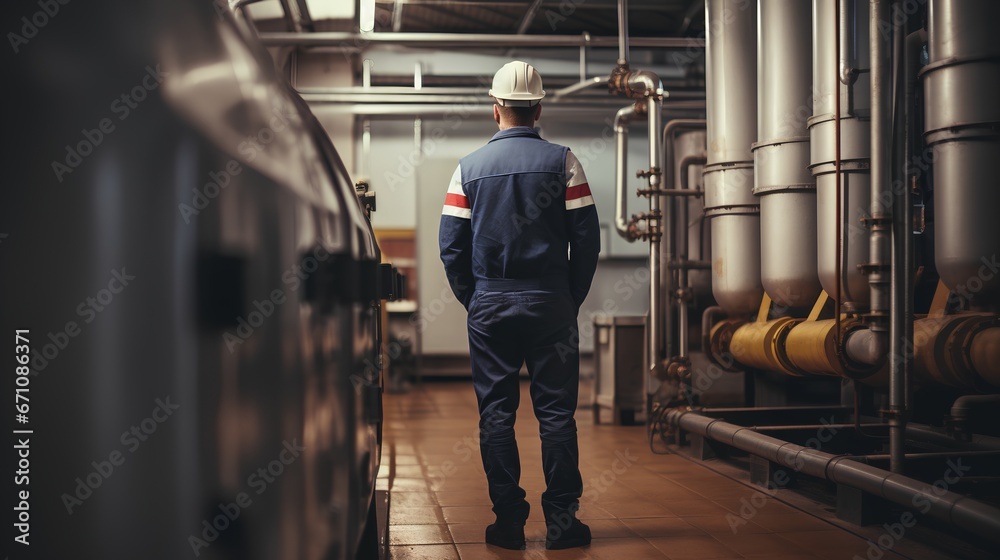 Professional engineer inspecting heating system in preparation for the winter season. He is performing a safety and efficiency checkup to ensure the system is functioning optimally and safely.