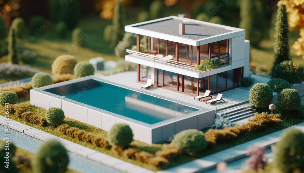 Luxury modern holiday villa with swimming pool surrounded by nature generated by AI