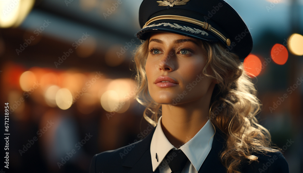 Confident young woman in a suit, looking at camera, smiling generated by AI