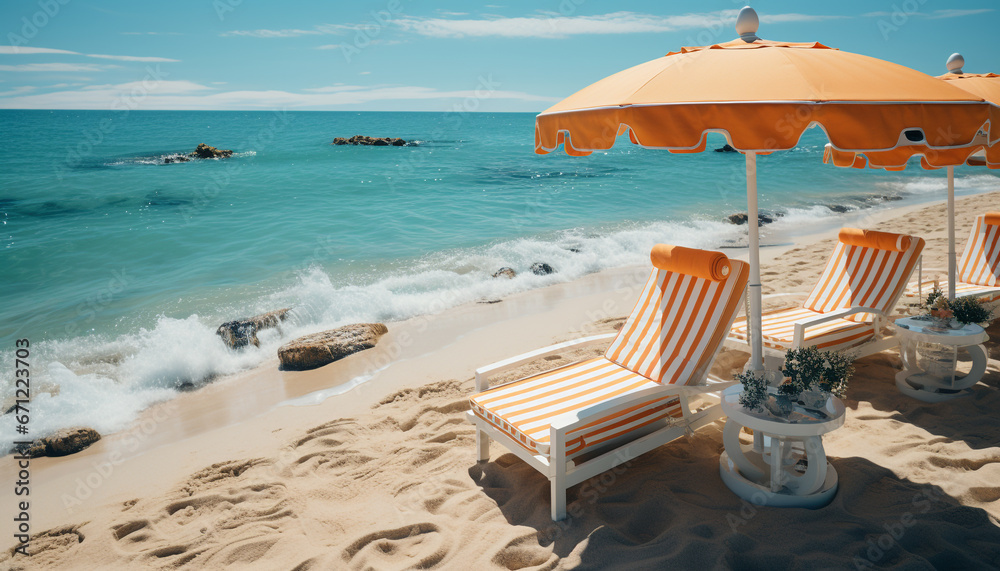 Sunbathing tourists enjoy relaxation on a tropical coastline vacation generated by AI