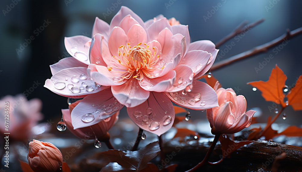 Nature beauty in a single flower, vibrant colors, and fresh dew generated by AI