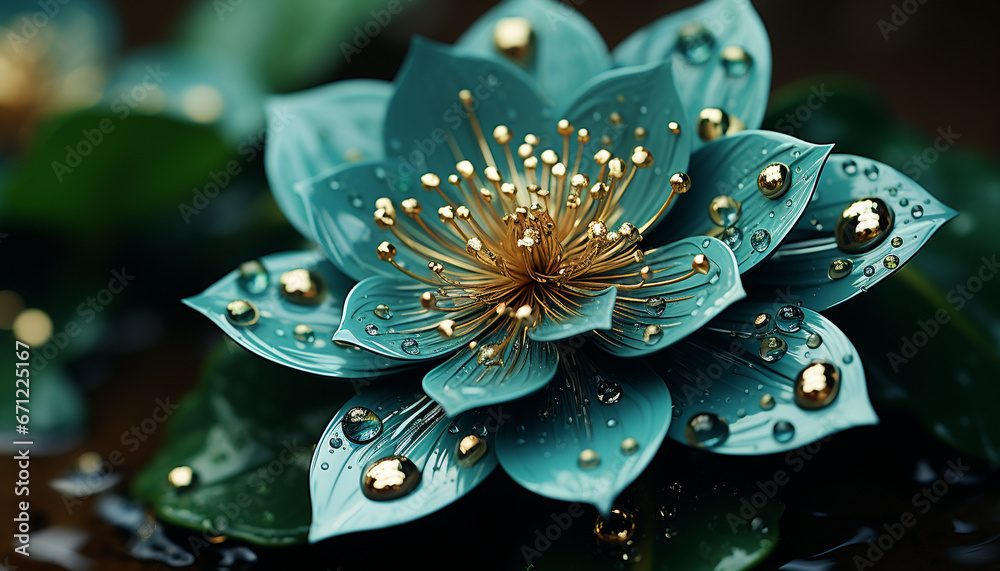 Freshness and beauty in nature  a single flower wet, dew covered petals generated by AI