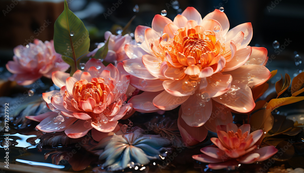 Nature beauty in a single flower, vibrant colors underwater generated by AI