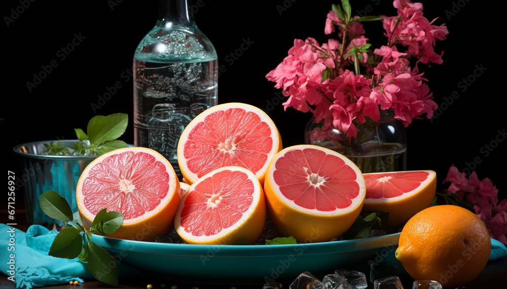 Freshness of citrus fruit on a table, nature healthy eating generated by AI