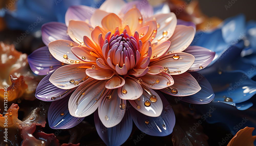 A vibrant purple flower reflects beauty in nature underwater environment generated by AI