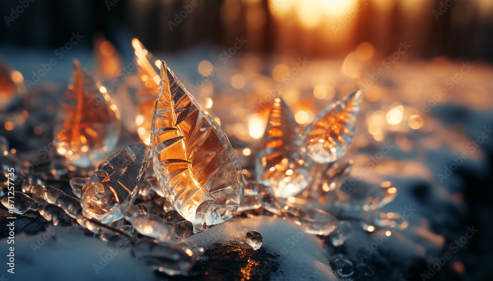 Bright colors illuminate the wet leaf in the summer heat generated by AI