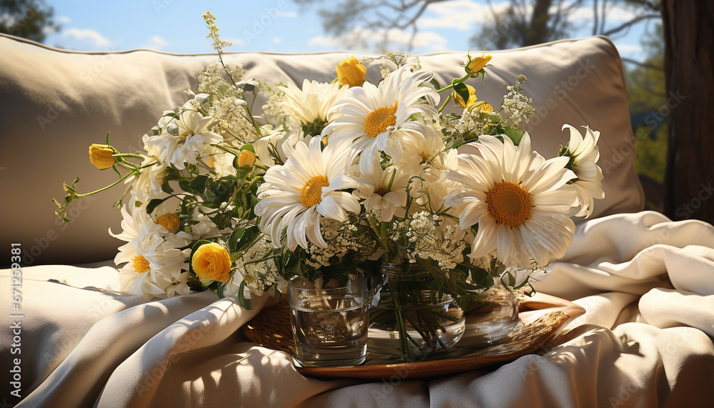 Freshness of summer, nature beauty in a daisy bouquet vase generated by AI