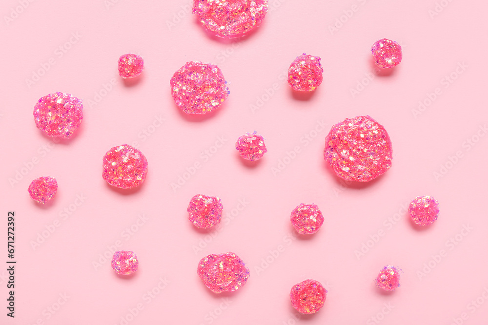 Glitter samples on pink background