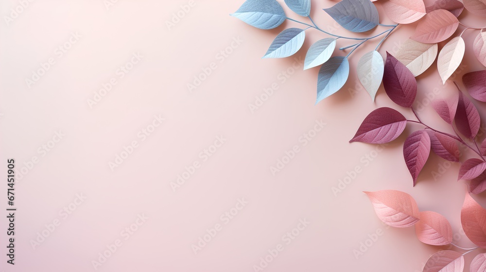 Leaves background in Aesthetic minimalism style. Soft pastel and neutral colors elements for social media. Elegant premium design with minimal style. Touch of sophistication to any project.