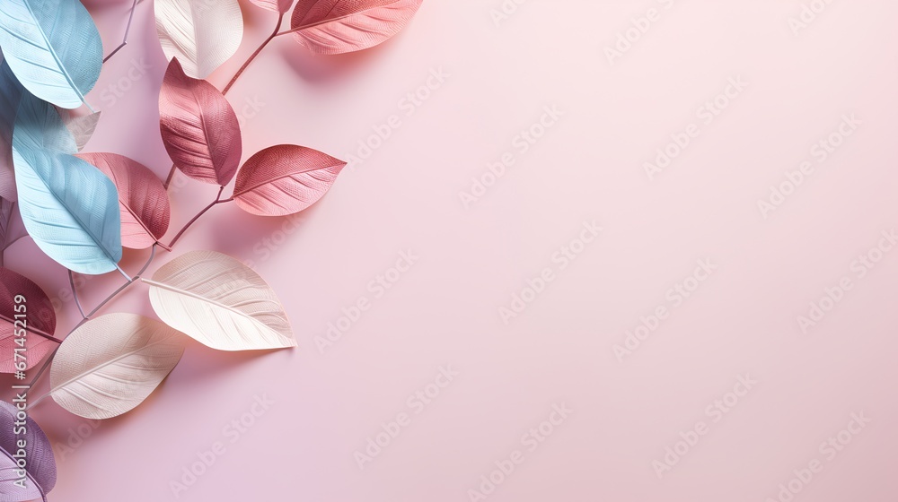 Leaves background in Aesthetic minimalism style. Soft pastel and neutral colors elements for social media. Elegant premium design with minimal style. Touch of sophistication to any project.