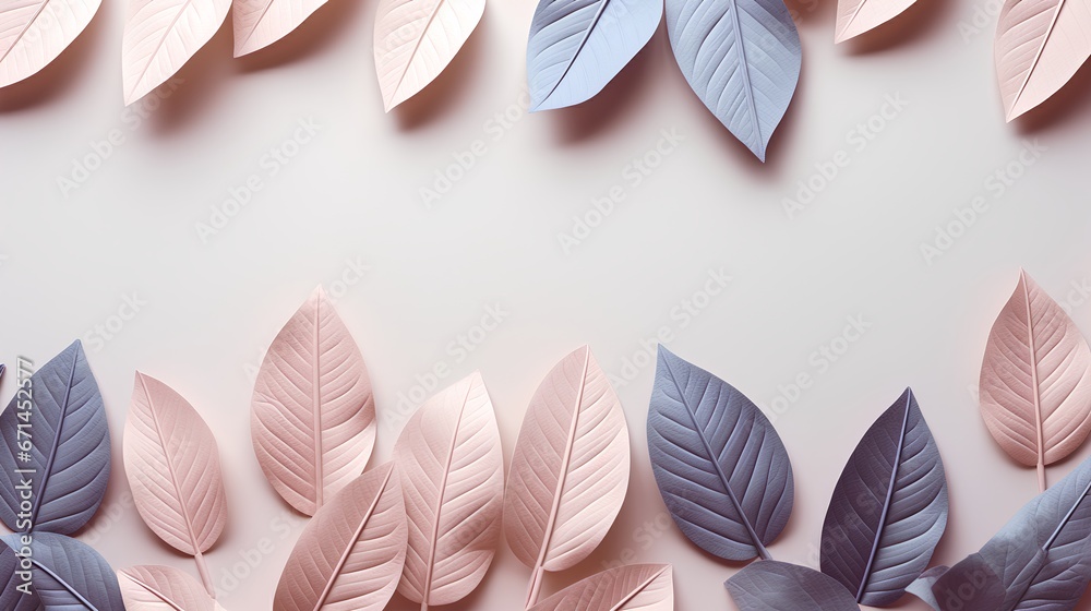 Leaves background in Aesthetic minimalism style. Soft pastel and neutral colors elements for social media. Elegant premium design with blush pink minimal style. Touch of sophistication to any project