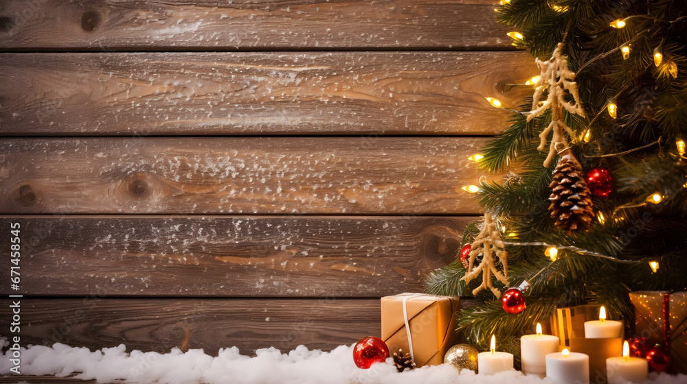 Christmas decoration on wooden background