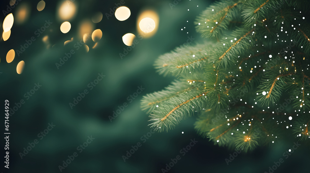 Decorated Christmas tree on blurred background.