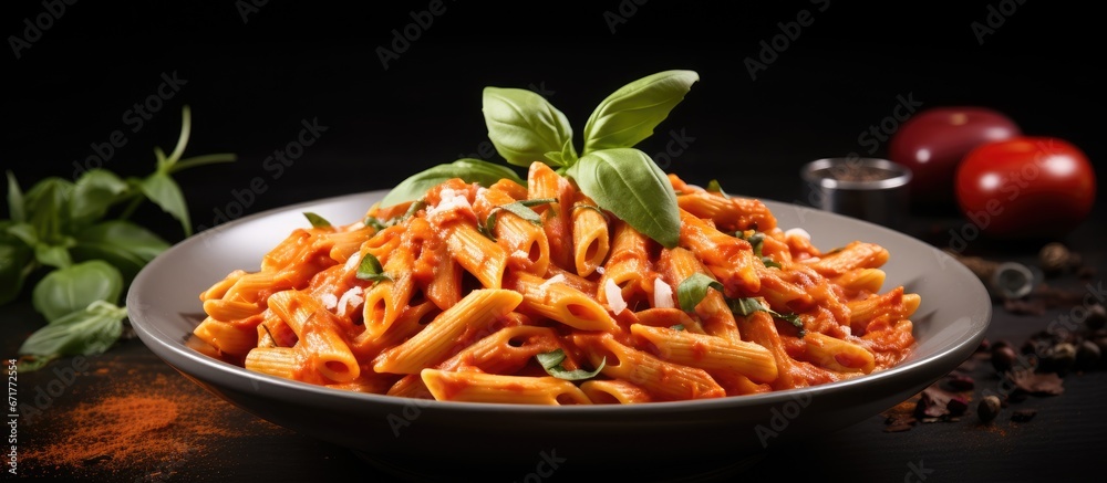 Vodka sauce coats penne pasta with a vegan twist