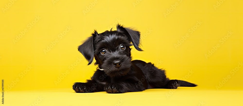 A playful little black puppy that is adorable